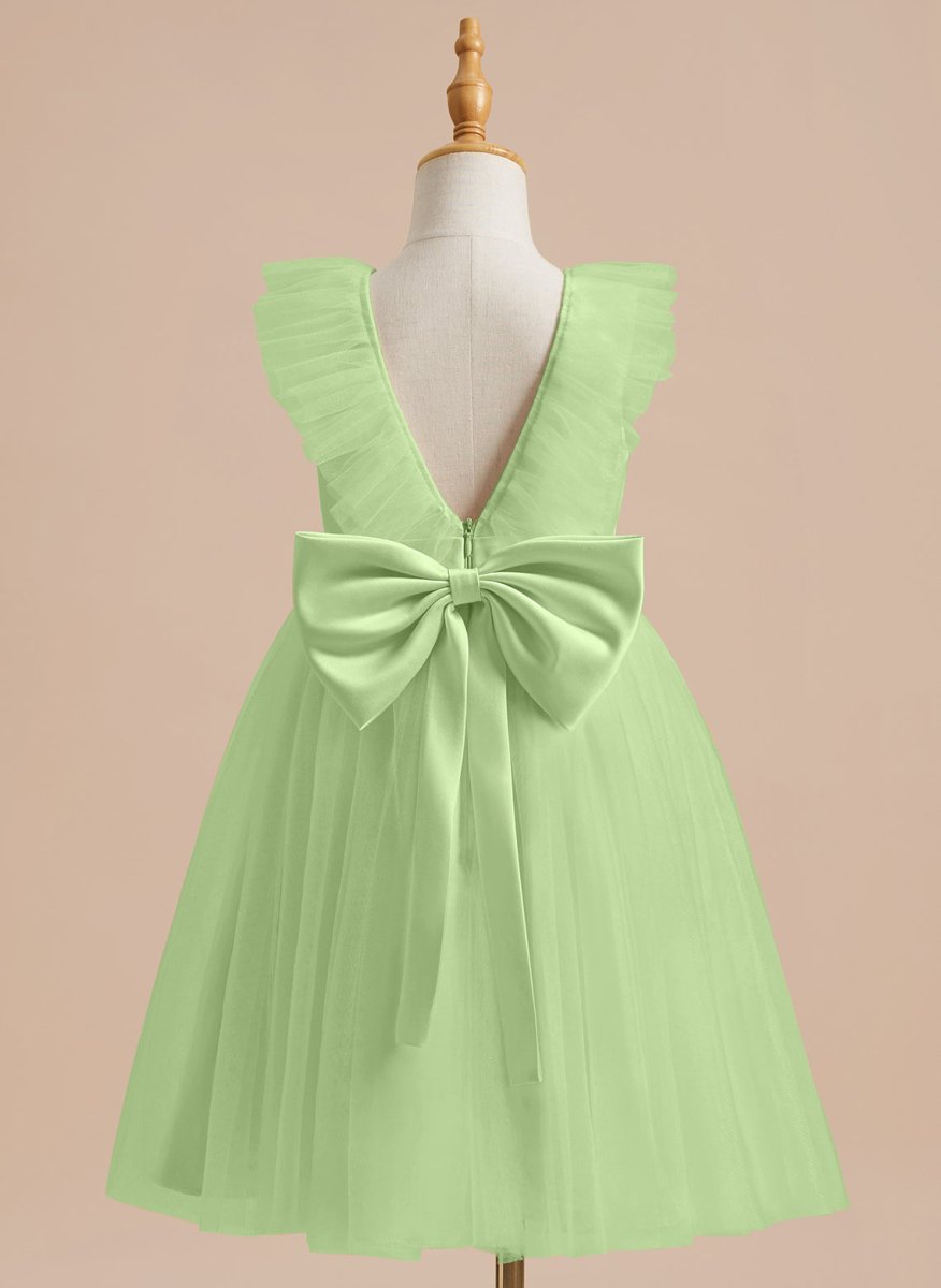 NumberSea - A - line Satin Tulle Knee - length Flower Girl Dress