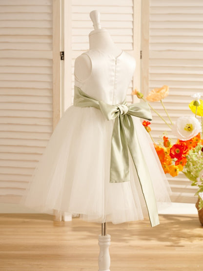 NumberSea - A - Line Satin Tulle Knee - length Flower Girl Dress