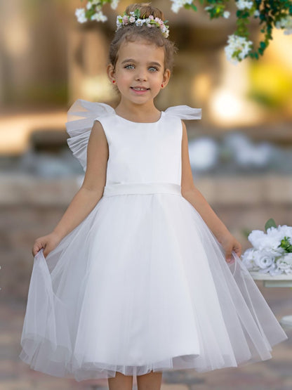 NumberSea - A - line Satin Tulle Knee - length Flower Girl Dress