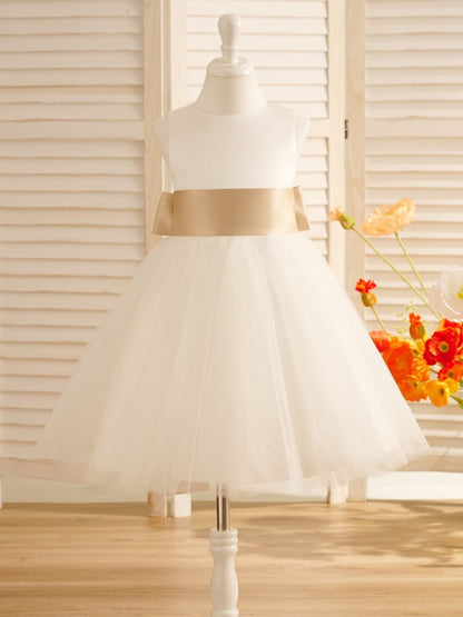 NumberSea - A - Line Satin Tulle Knee - length Flower Girl Dress