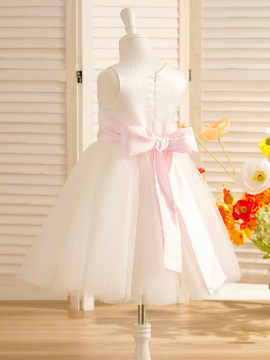 NumberSea - A - Line Satin Tulle Knee - length Flower Girl Dress