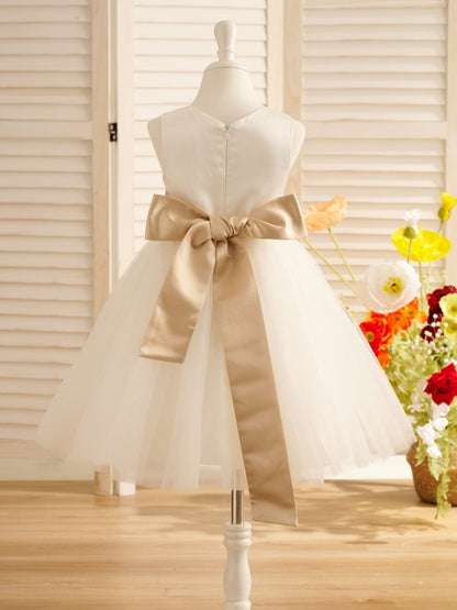 NumberSea - A - Line Satin Tulle Knee - length Flower Girl Dress