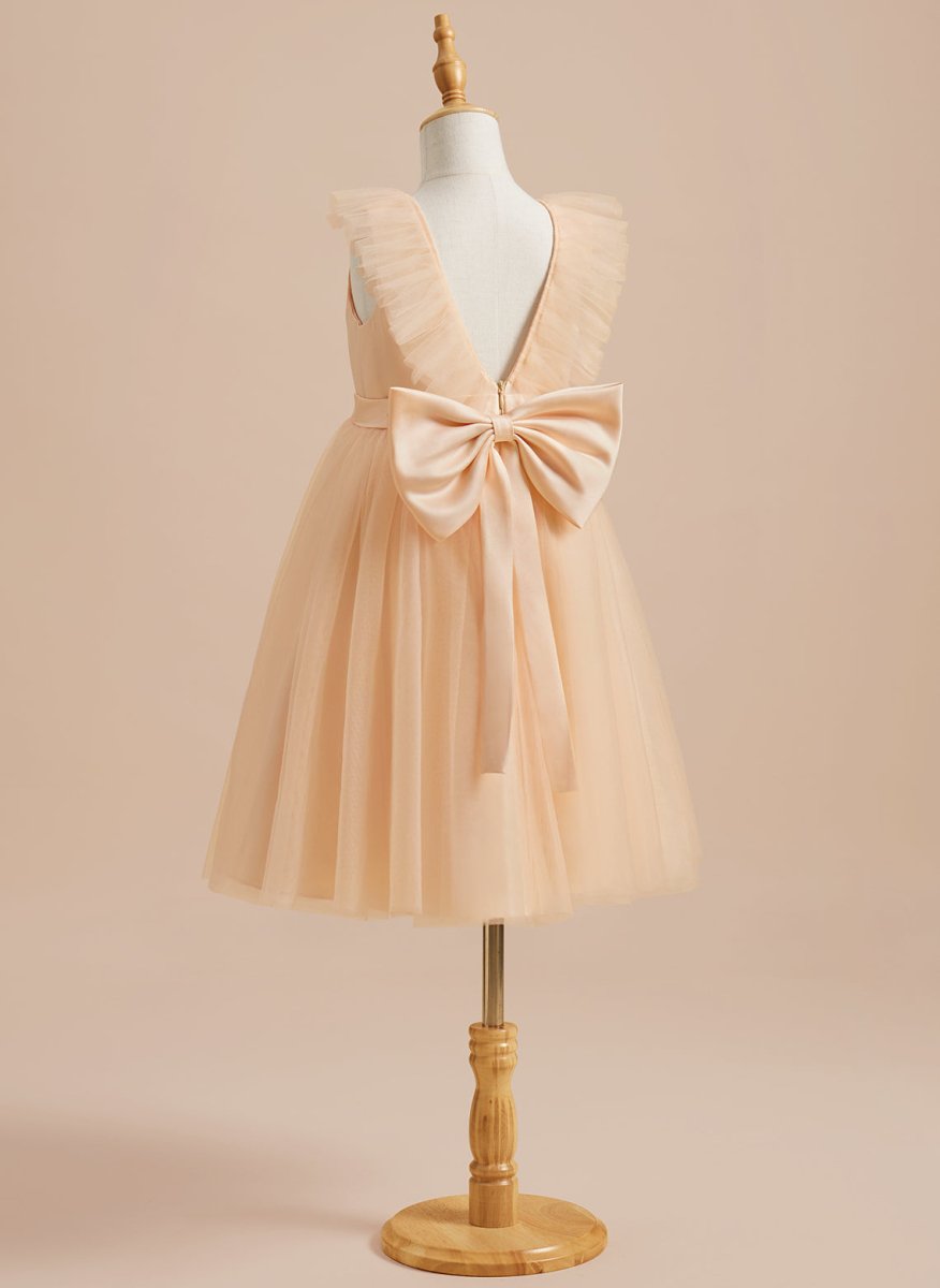 NumberSea - A - line Satin Tulle Knee - length Flower Girl Dress