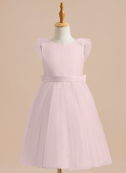 NumberSea - A - line Satin Tulle Knee - length Flower Girl Dress