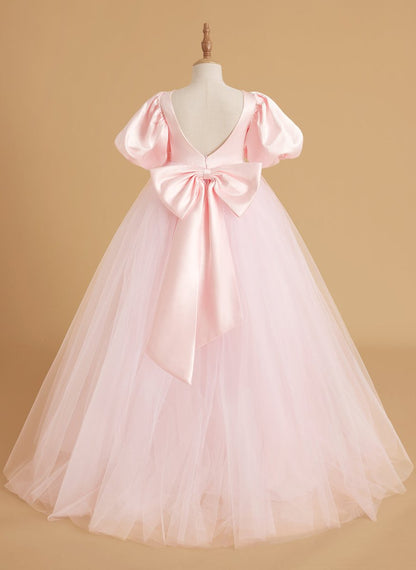 NumberSea - A - line Satin Tulle Short Sleeves Flower Girl Dress