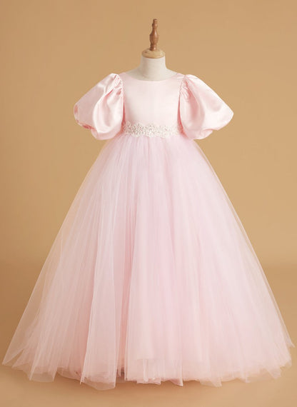 NumberSea - A - line Satin Tulle Short Sleeves Flower Girl Dress