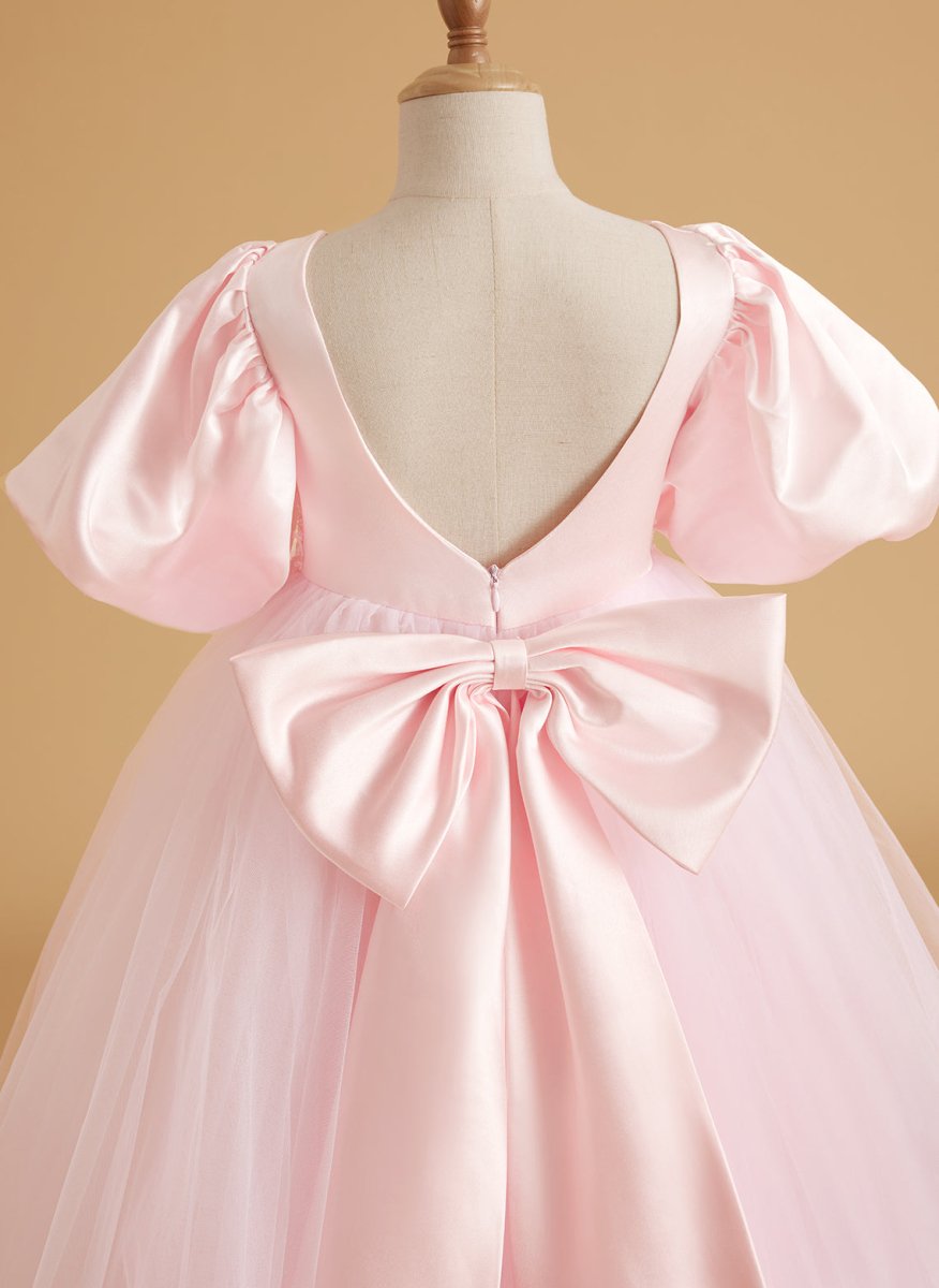 NumberSea - A - line Satin Tulle Short Sleeves Flower Girl Dress