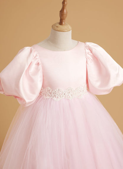 NumberSea - A - line Satin Tulle Short Sleeves Flower Girl Dress