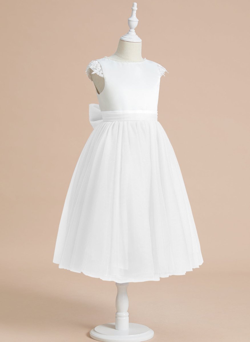 NumberSea - A - line Satin Tulle Tea - length First Communion Dress