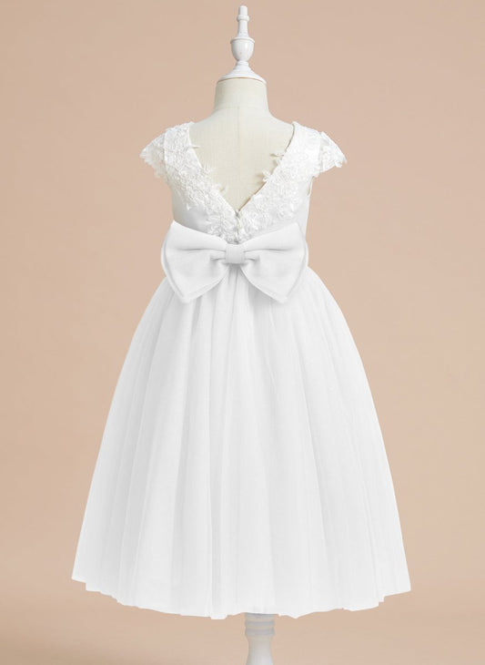 NumberSea - A - line Satin Tulle Tea - length First Communion Dress