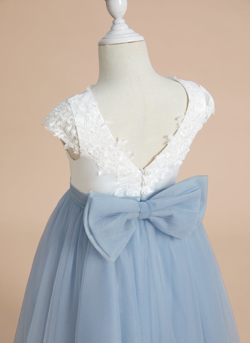 NumberSea - A - line Satin Tulle Tea - length First Communion Flower Girl Dress