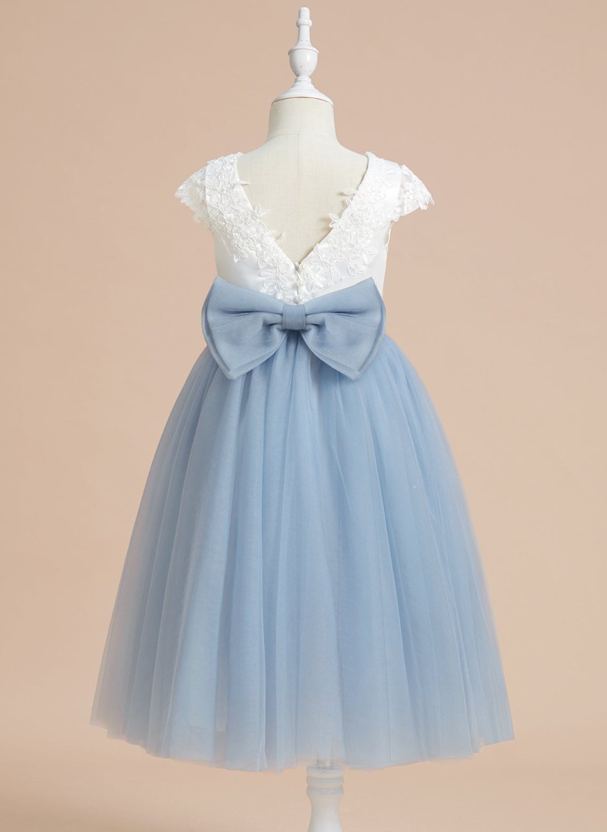 NumberSea - A - line Satin Tulle Tea - length First Communion Flower Girl Dress