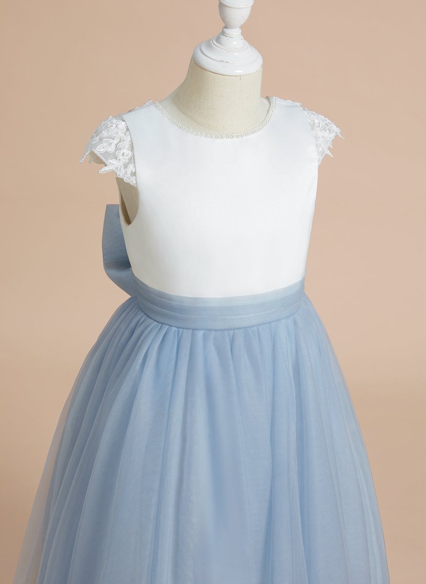 NumberSea - A - line Satin Tulle Tea - length First Communion Flower Girl Dress