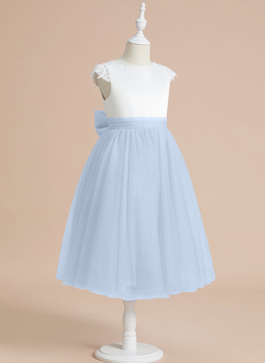 NumberSea - A - line Satin Tulle Tea - length First Communion Flower Girl Dress