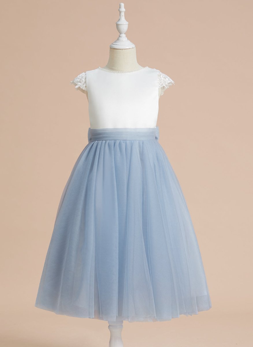 NumberSea - A - line Satin Tulle Tea - length First Communion Flower Girl Dress