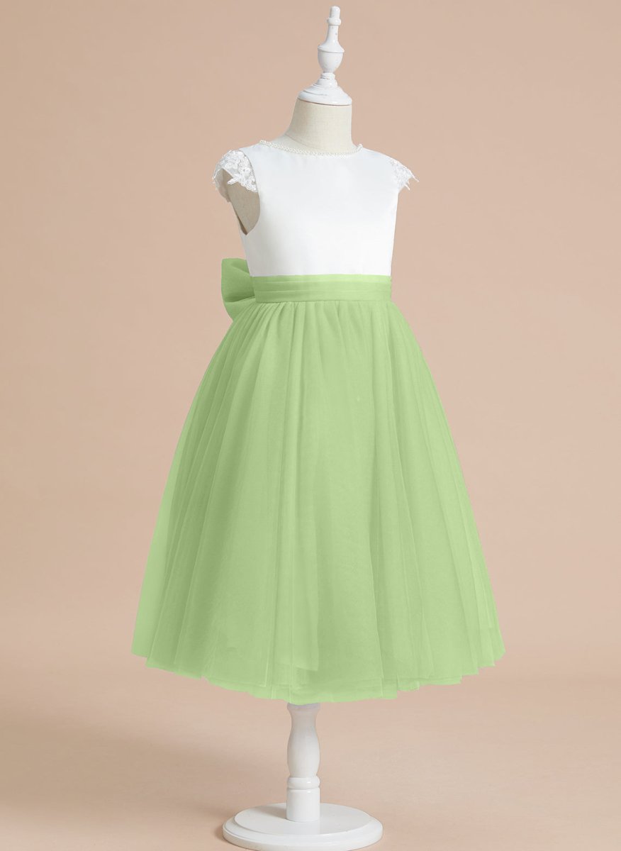 NumberSea - A - line Satin Tulle Tea - length First Communion Flower Girl Dress