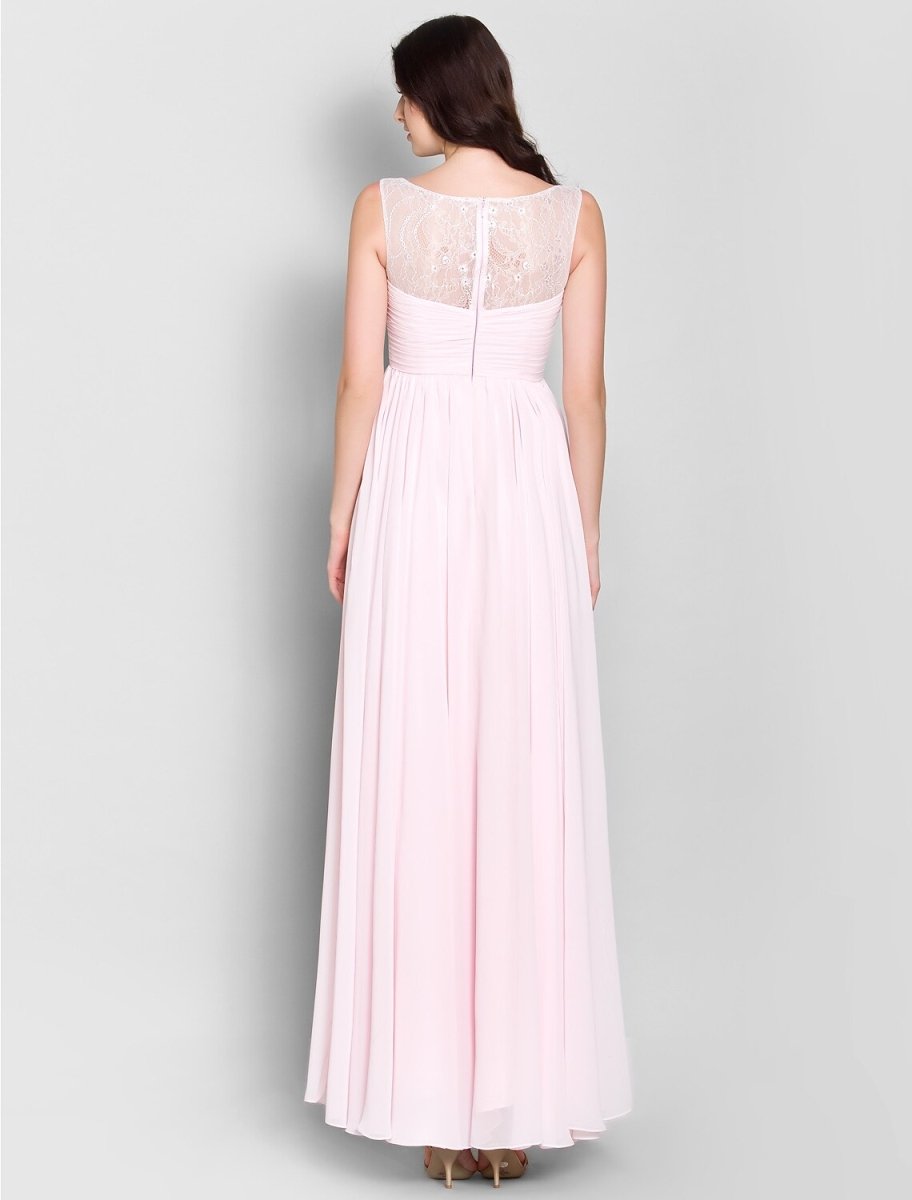 NumberSea - A - Line Scoop Neck Ankle Length Chiffon Bridesmaid Dress with Lace / Criss Cross