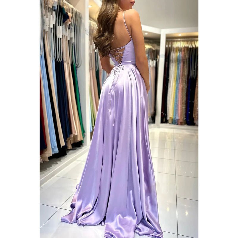 NumberSea - A Line Scoop Side Slit Long Prom Dresses with Pockets