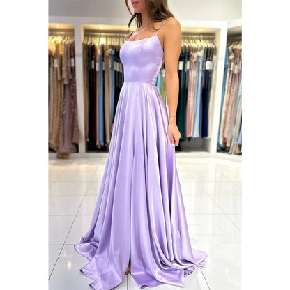 NumberSea - A Line Scoop Side Slit Long Prom Dresses with Pockets