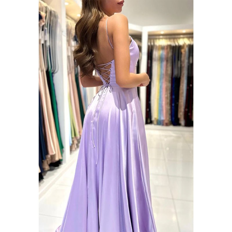 NumberSea - A Line Scoop Side Slit Long Prom Dresses with Pockets