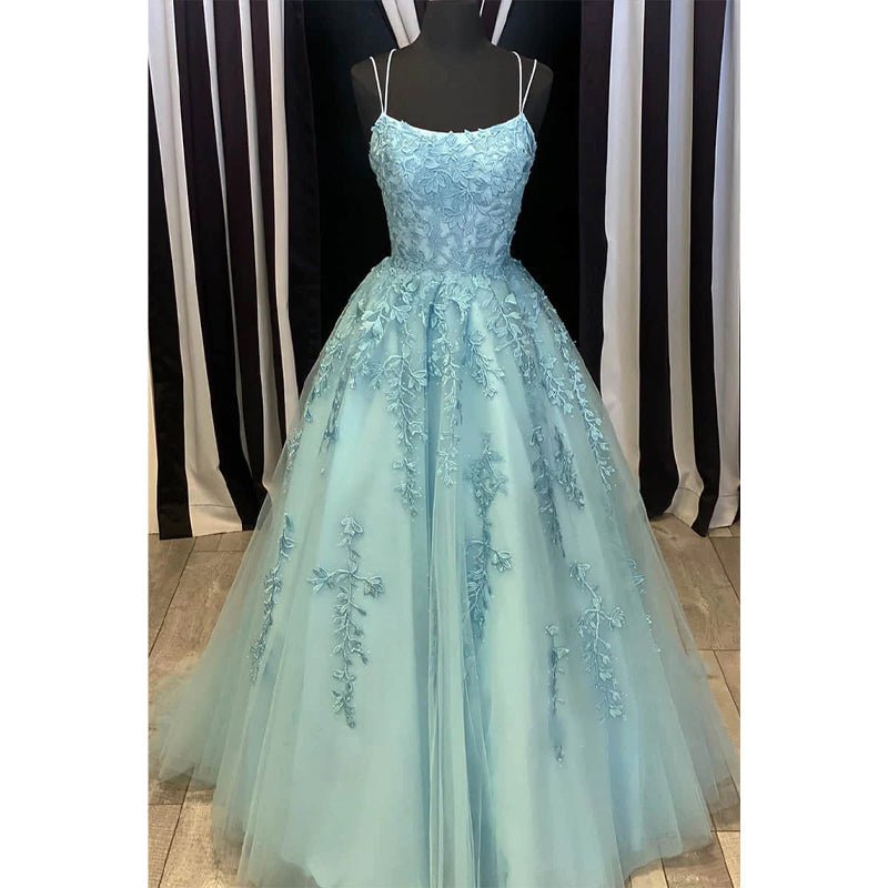 NumberSea - A - line Scoop Tulle Appliques Long Prom Dress