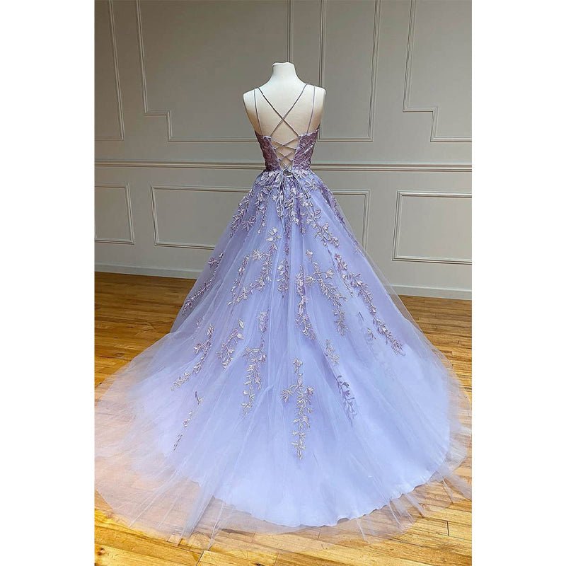 NumberSea - A - line Scoop Tulle Appliques Long Prom Dress