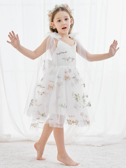 NumberSea - A - Line Sleeveless Floral Embroidered Tulle Toddler Flower Girl Dress