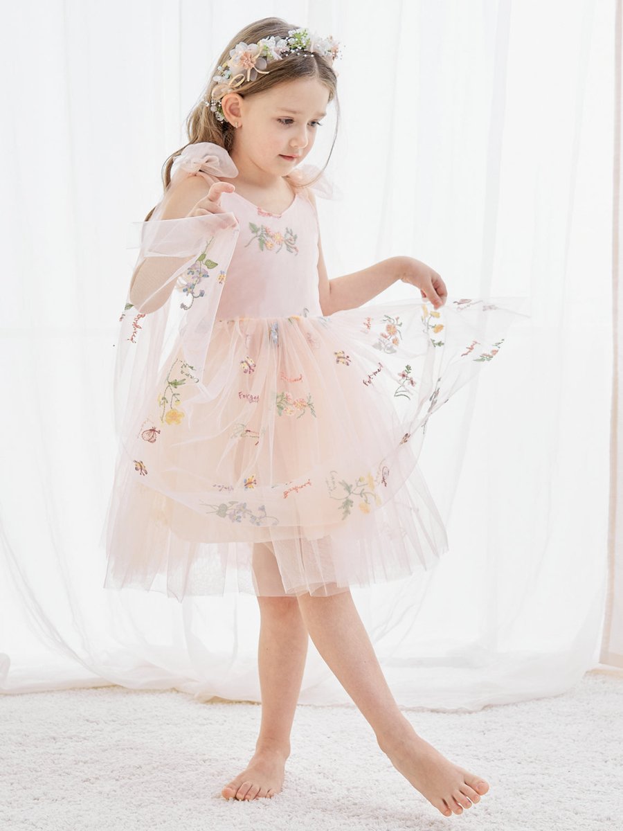 NumberSea - A - Line Sleeveless Floral Embroidered Tulle Toddler Flower Girl Dress