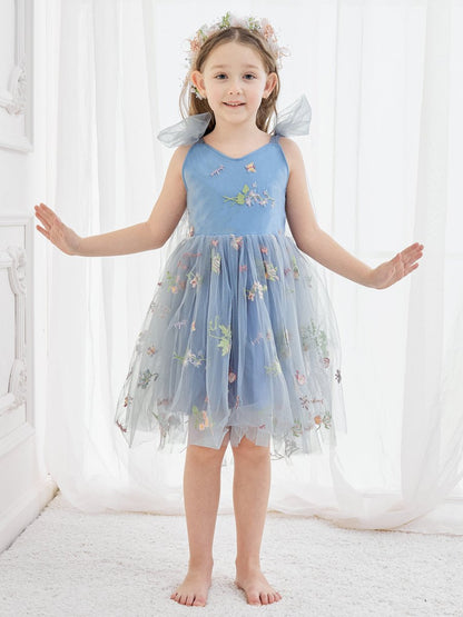 NumberSea - A - Line Sleeveless Floral Embroidered Tulle Toddler Flower Girl Dress