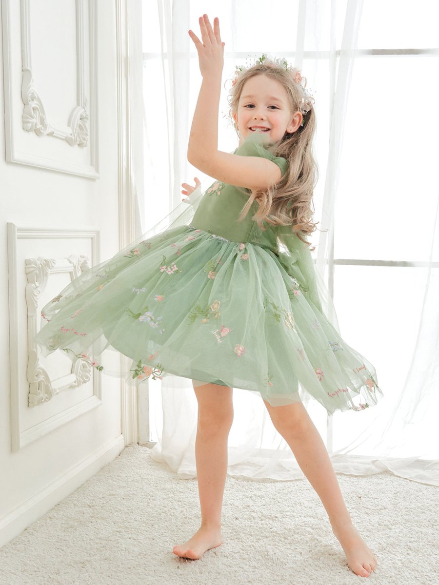 NumberSea - A - Line Sleeveless Floral Embroidered Tulle Toddler Flower Girl Dress