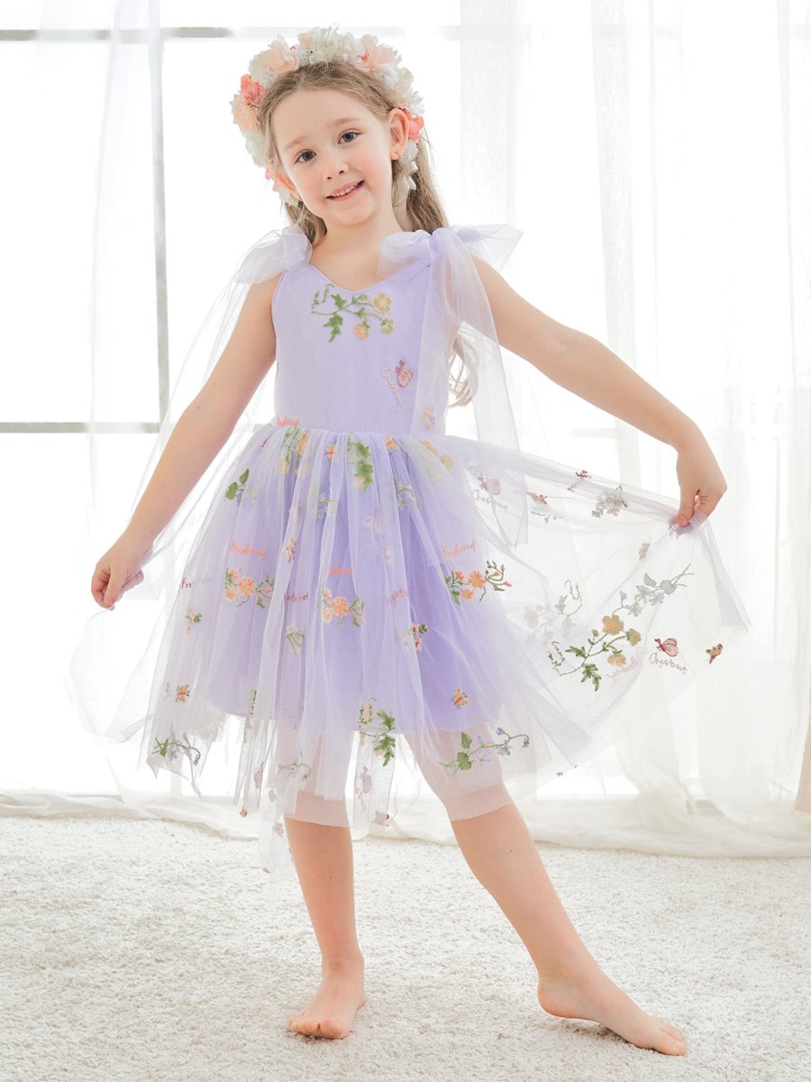 NumberSea - A - Line Sleeveless Floral Embroidered Tulle Toddler Flower Girl Dress