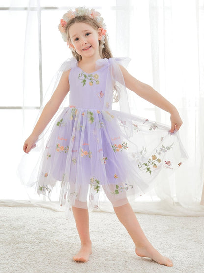 NumberSea - A - Line Sleeveless Floral Embroidered Tulle Toddler Flower Girl Dress