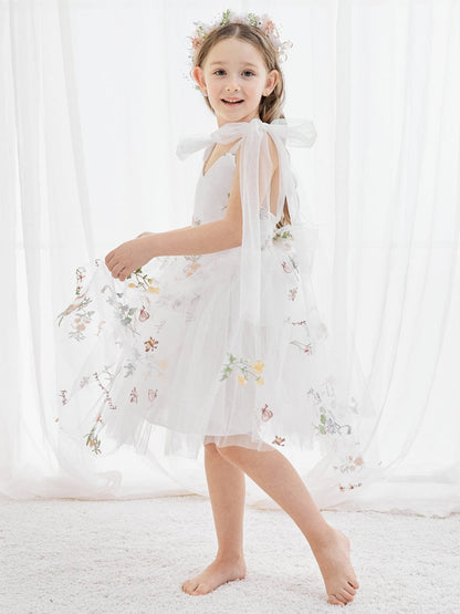 NumberSea - A - Line Sleeveless Floral Embroidered Tulle Toddler Flower Girl Dress