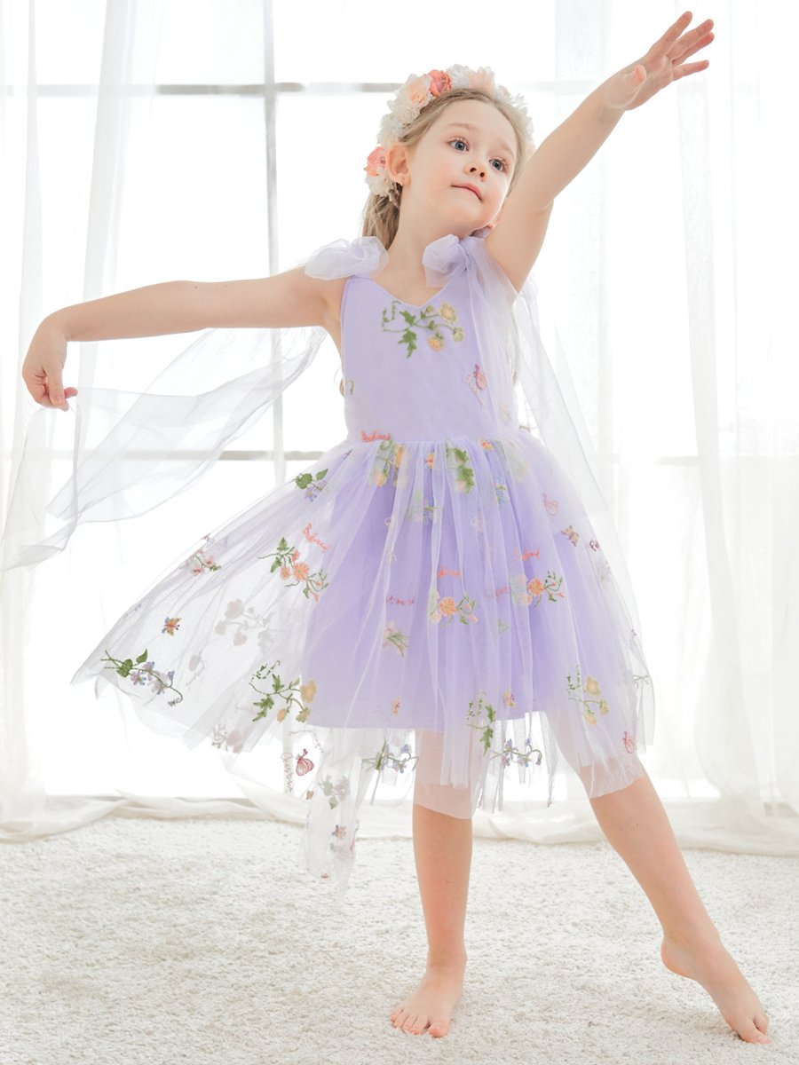 NumberSea - A - Line Sleeveless Floral Embroidered Tulle Toddler Flower Girl Dress