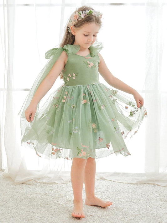 NumberSea - A - Line Sleeveless Floral Embroidered Tulle Toddler Flower Girl Dress