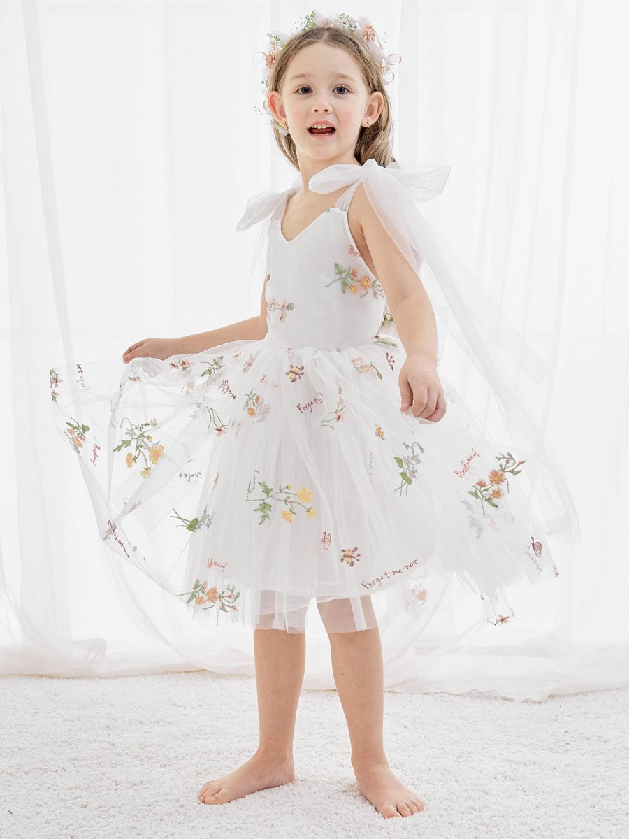 NumberSea - A - Line Sleeveless Floral Embroidered Tulle Toddler Flower Girl Dress