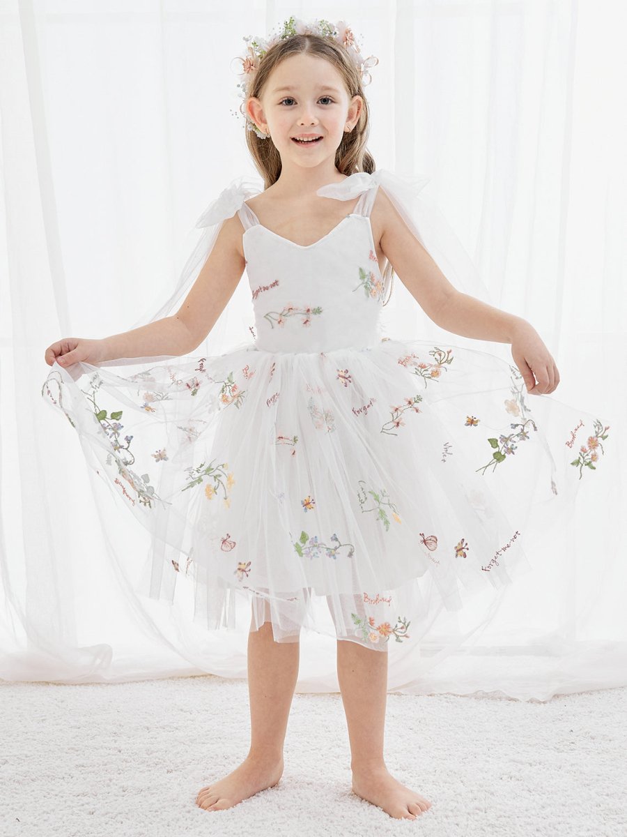 NumberSea - A - Line Sleeveless Floral Embroidered Tulle Toddler Flower Girl Dress