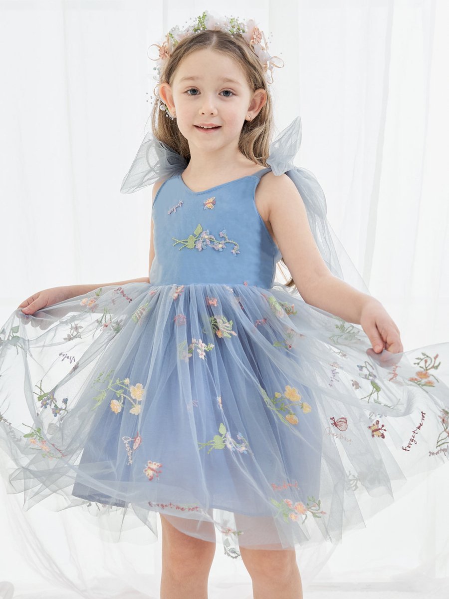 NumberSea - A - Line Sleeveless Floral Embroidered Tulle Toddler Flower Girl Dress