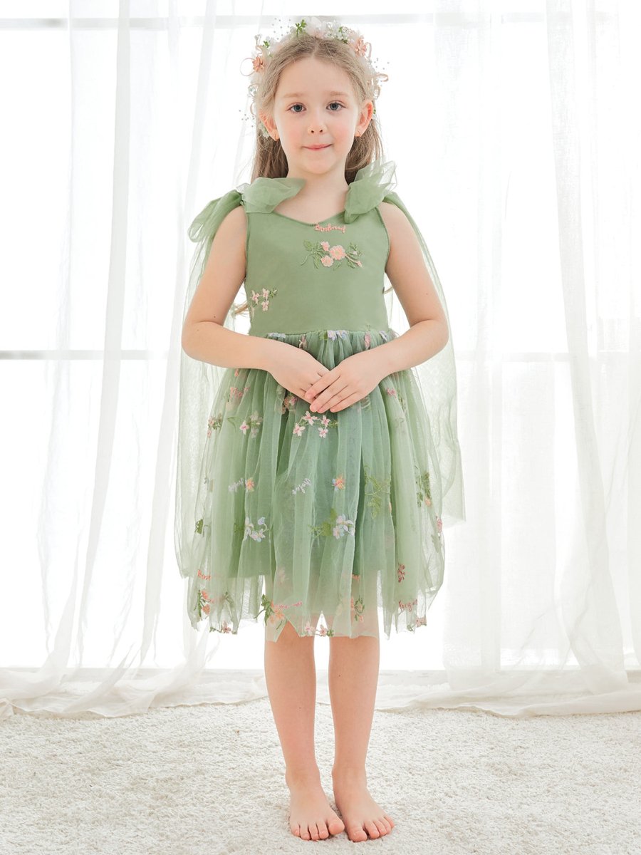 NumberSea - A - Line Sleeveless Floral Embroidered Tulle Toddler Flower Girl Dress