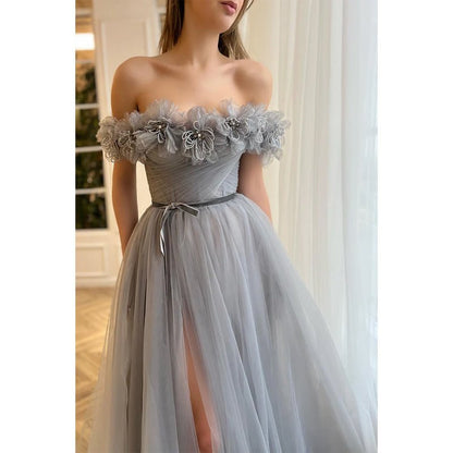 NumberSea - A Line Strapless 3d Flowers Long Prom Formal Dress