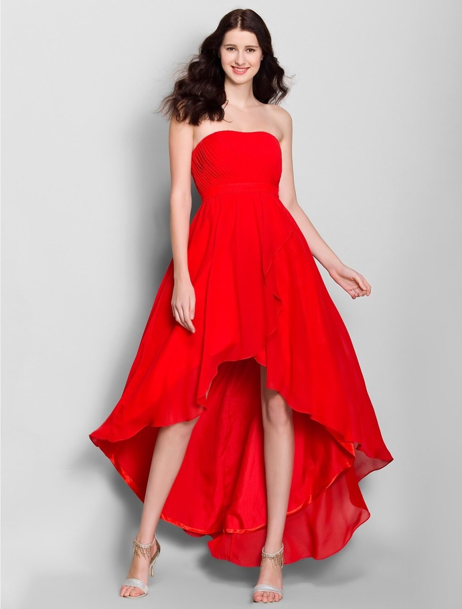 NumberSea - A - Line Strapless Asymmetrical Chiffon Bridesmaid Dress with Side Draping