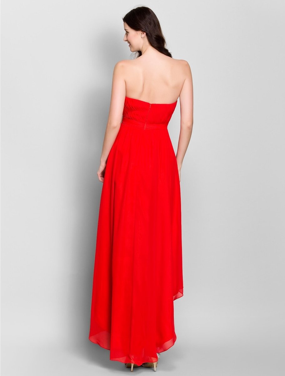 NumberSea - A - Line Strapless Asymmetrical Chiffon Bridesmaid Dress with Side Draping