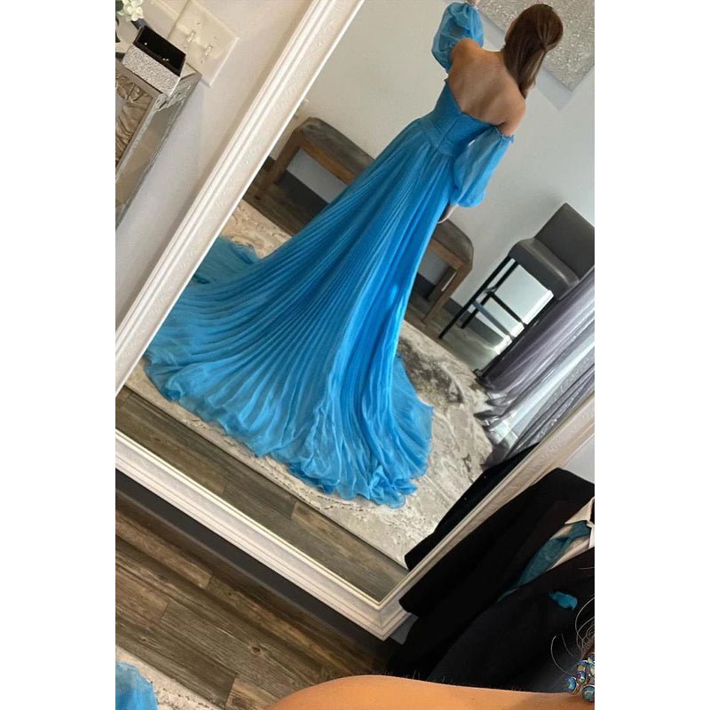 NumberSea - A - Line Strapless Tulle Backless 3/4 Sleeves Formal Dress