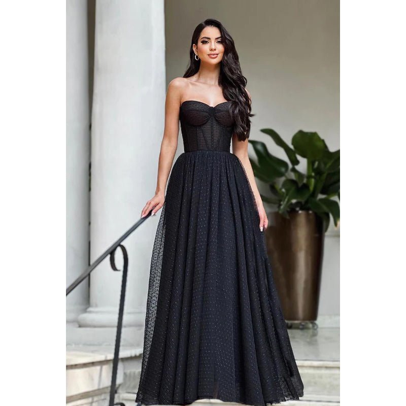 NumberSea - A - Line Strapless Tulle Sleeveless Formal Dress