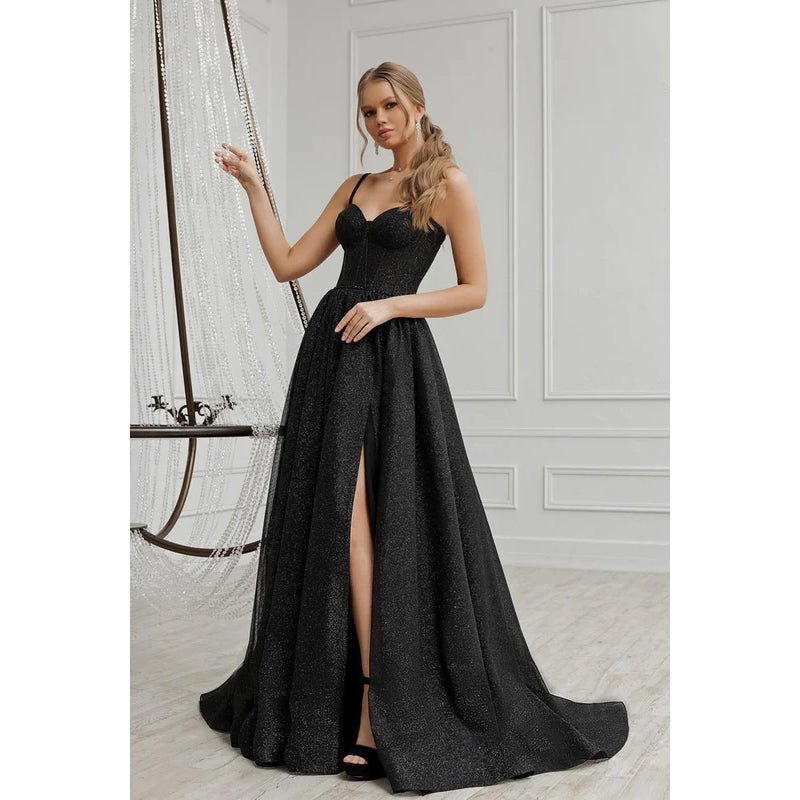 NumberSea - A - Line Straps Sequined Split Sleeveless Evening Dress