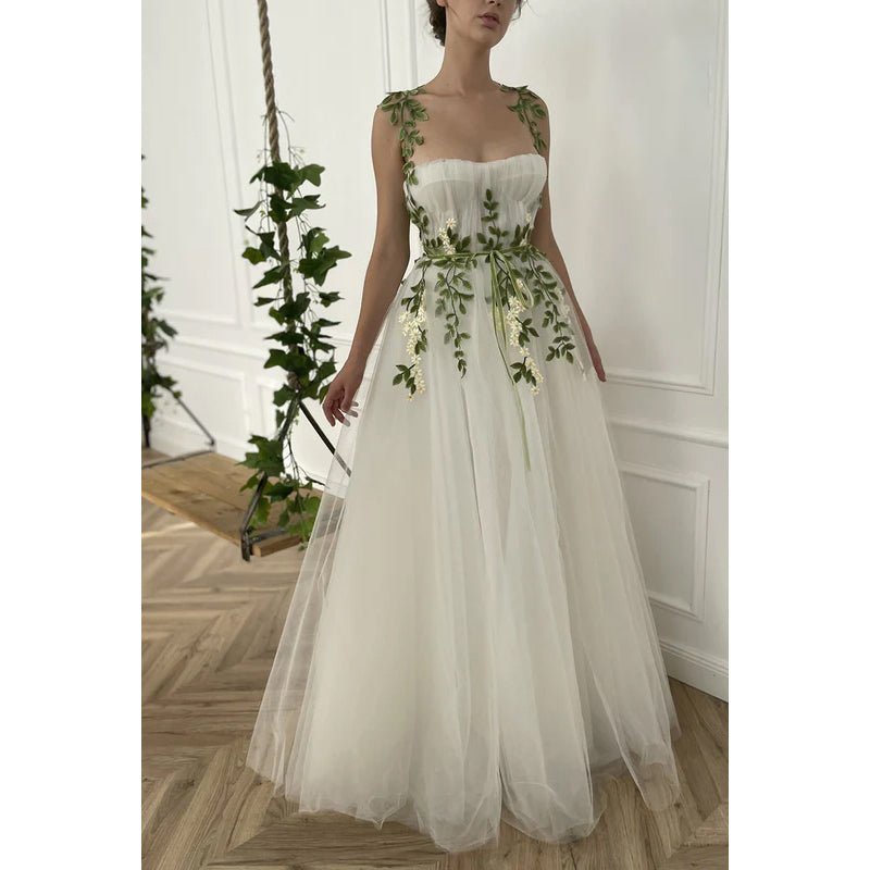 NumberSea - A - Line Straps Tulle Appliques Sleeveless Prom Evening Formal Dress