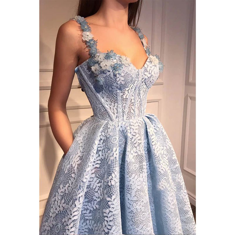 NumberSea - A - line Sweetheart 3d Appliques Straps Lace Prom Dress with Pockets