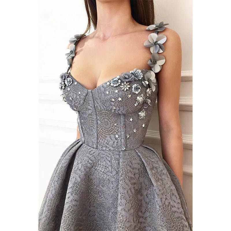 NumberSea - A - line Sweetheart 3d Appliques Straps Lace Prom Dress with Pockets