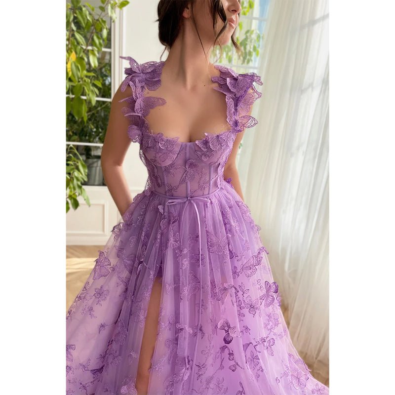 NumberSea - A Line Sweetheart 3d Lace Long Prom Dress with Slit