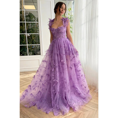 NumberSea - A Line Sweetheart 3d Lace Long Prom Dress with Slit